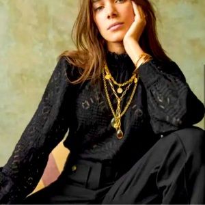 NEW Sezane Shona Organic Cotton Lace Blouse, Size 4 / S, Black, SOLD OUT
